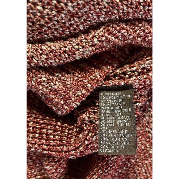 J McLaughlin Sweater Women’s XS Linen Blend Red White Metallic Open Knit V Neck - Picture 7 of 7
